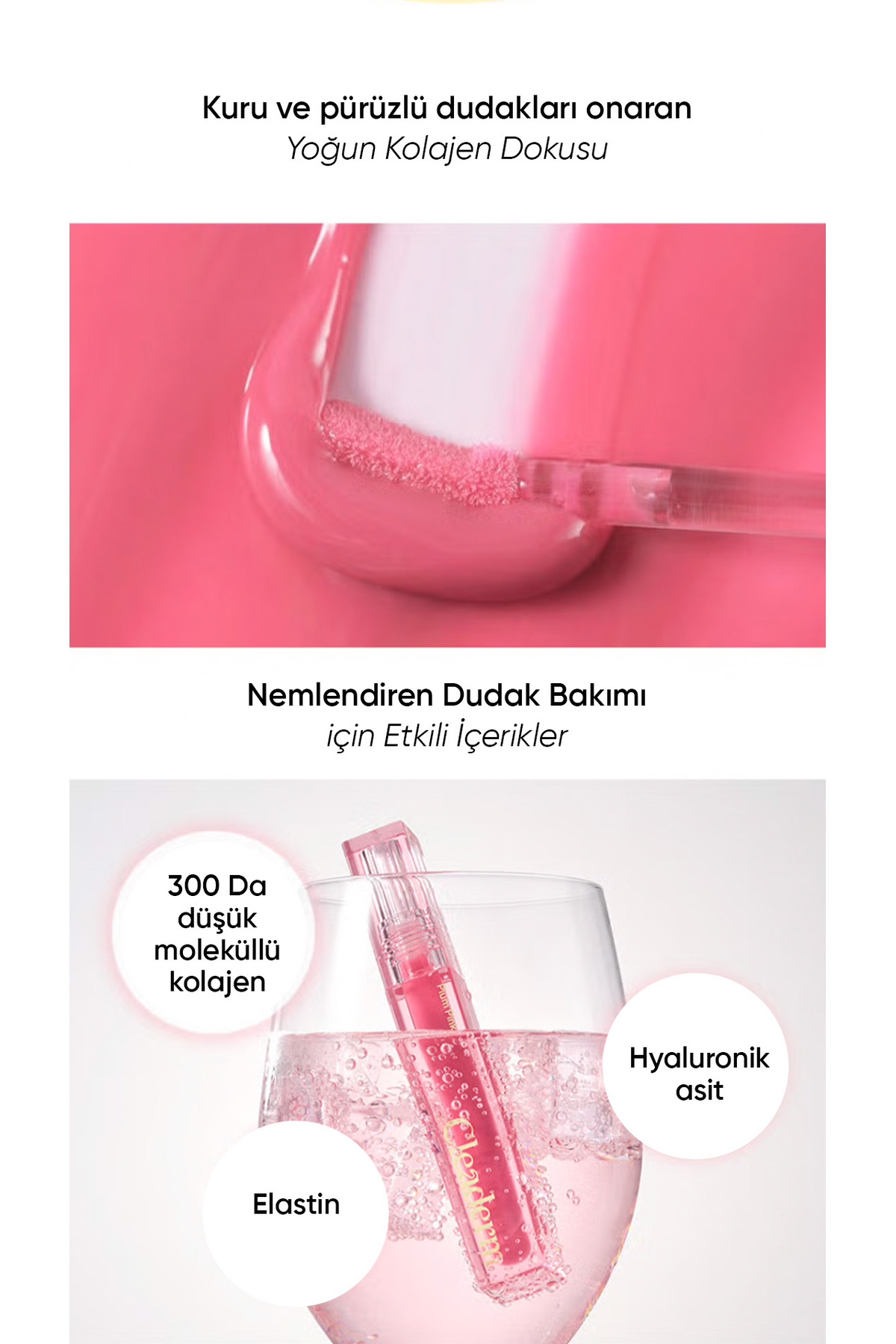 Dolgun Görünüm Sağlayan Dudak Bakım Serumu Collagen Glow Lip Serum — صورتی CleaGlowLip00 — تصویر 5 از 6