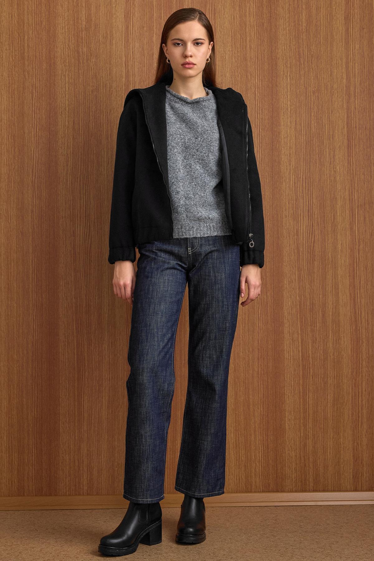 Olcay  Kapüşonlu Beli Lastikli Oversize Kısa Kaban SİYAH 3162 - Görsel 4