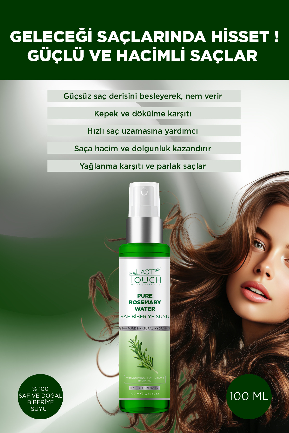 LAST TOUCH Biberiye Suyu, Dökülme Karşıtı ve Hızlı Saç Uzatma Etkili Saç Toniği, %100 Saf ve Doğal 100 ML