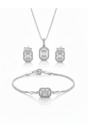 vüs jewel Baget Pırlanta Modeli Kolye Küpe Bileklik Set