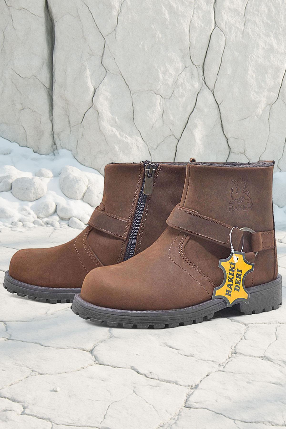 Chiron Genuine Leather Cinnamon Zipper Kids' Boots