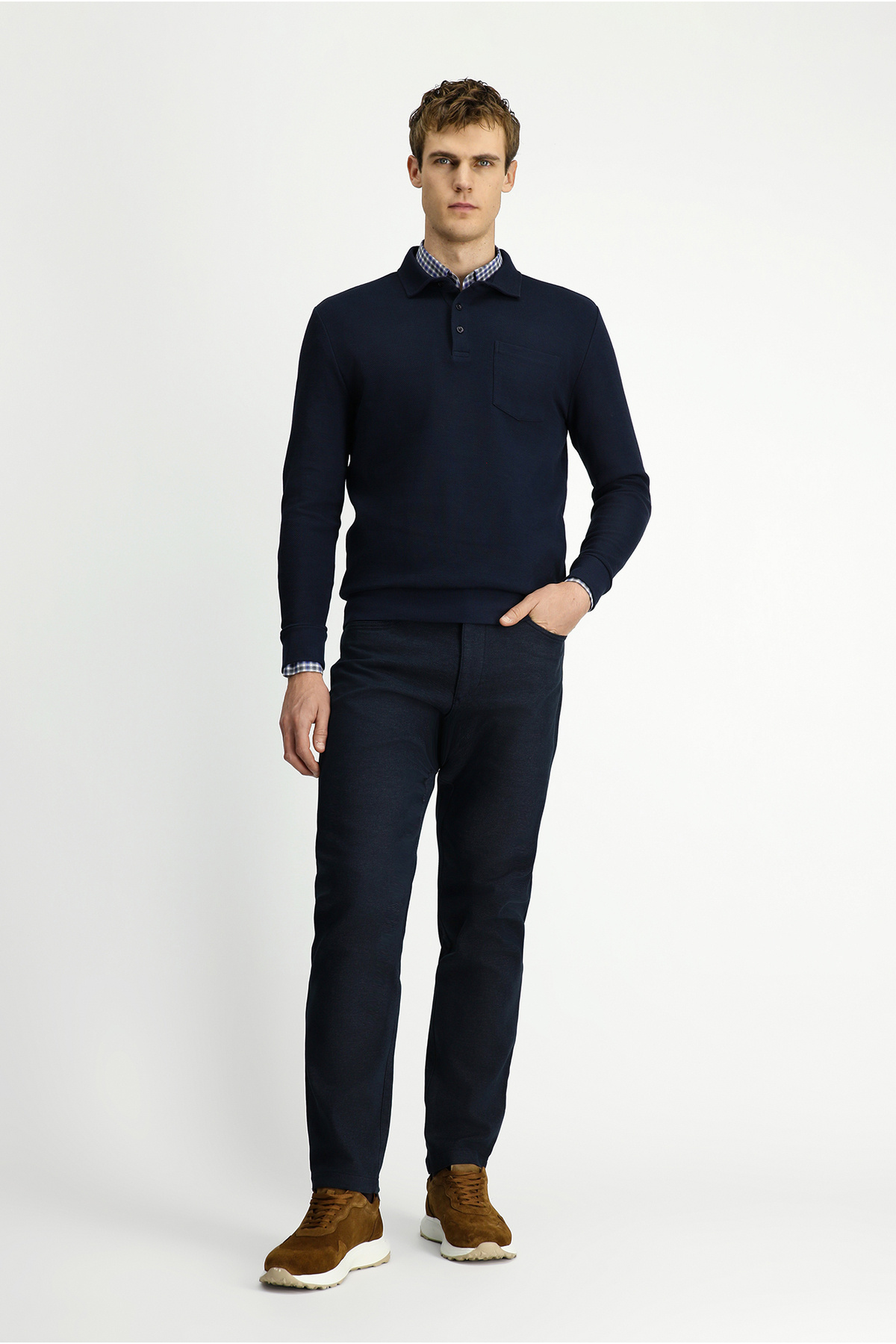 Kiğılı  Polo Yaka Regular Fit Desenli Cepli Pamuk Sweatshirt - Görsel 3