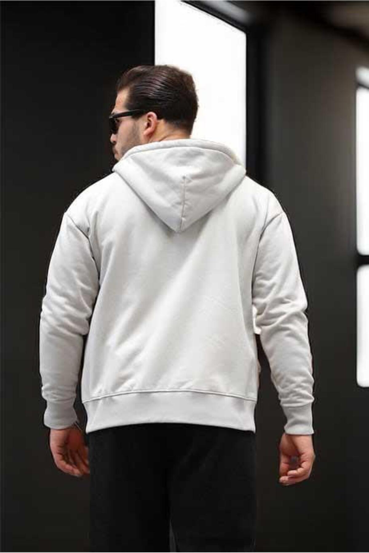 Valiberta İçi Peluş Üç İplik Kumaş Oversize Fermuarlı Kapüşonlu Sweatshirt- Mineral Gri görsel 8