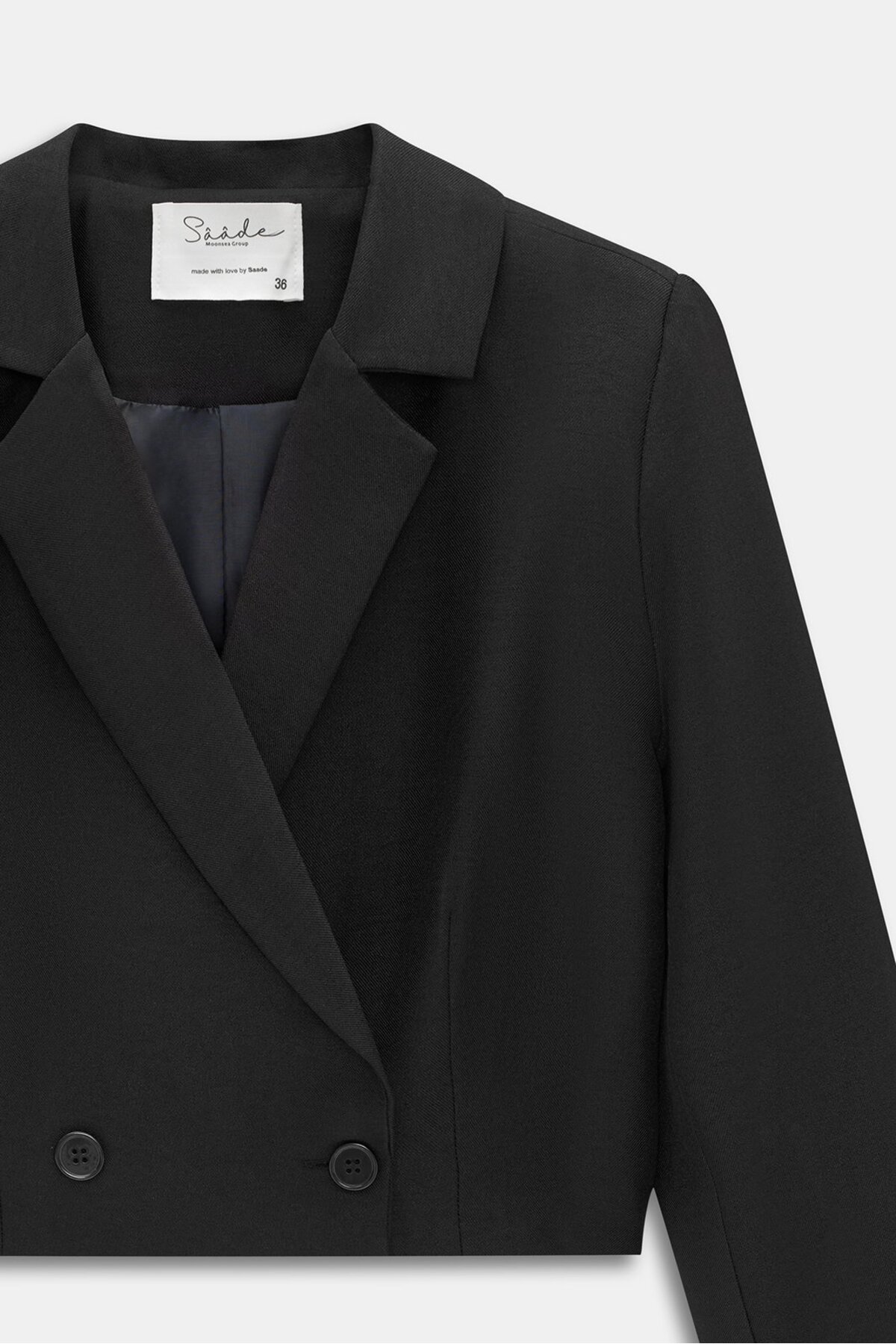 Saade  Siyah Kruvaze Crop Blazer Ceket - Görsel 2