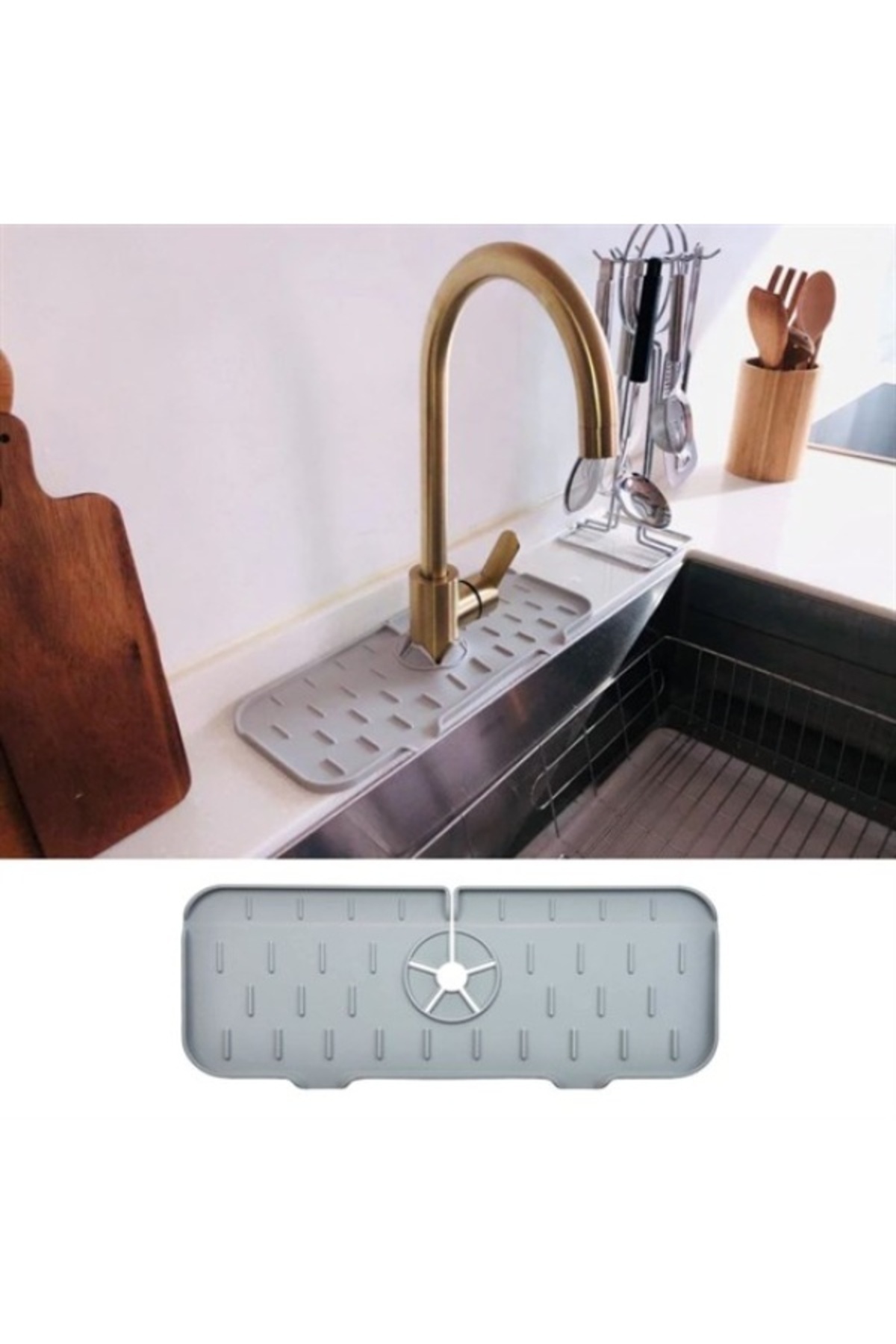 VİCEM Lavabo İçin Silikon Esnek Mat Musluk Sapı Damlama Tutucu Raf Mutfak Tezgahı Sıçrama Koruma (4915)