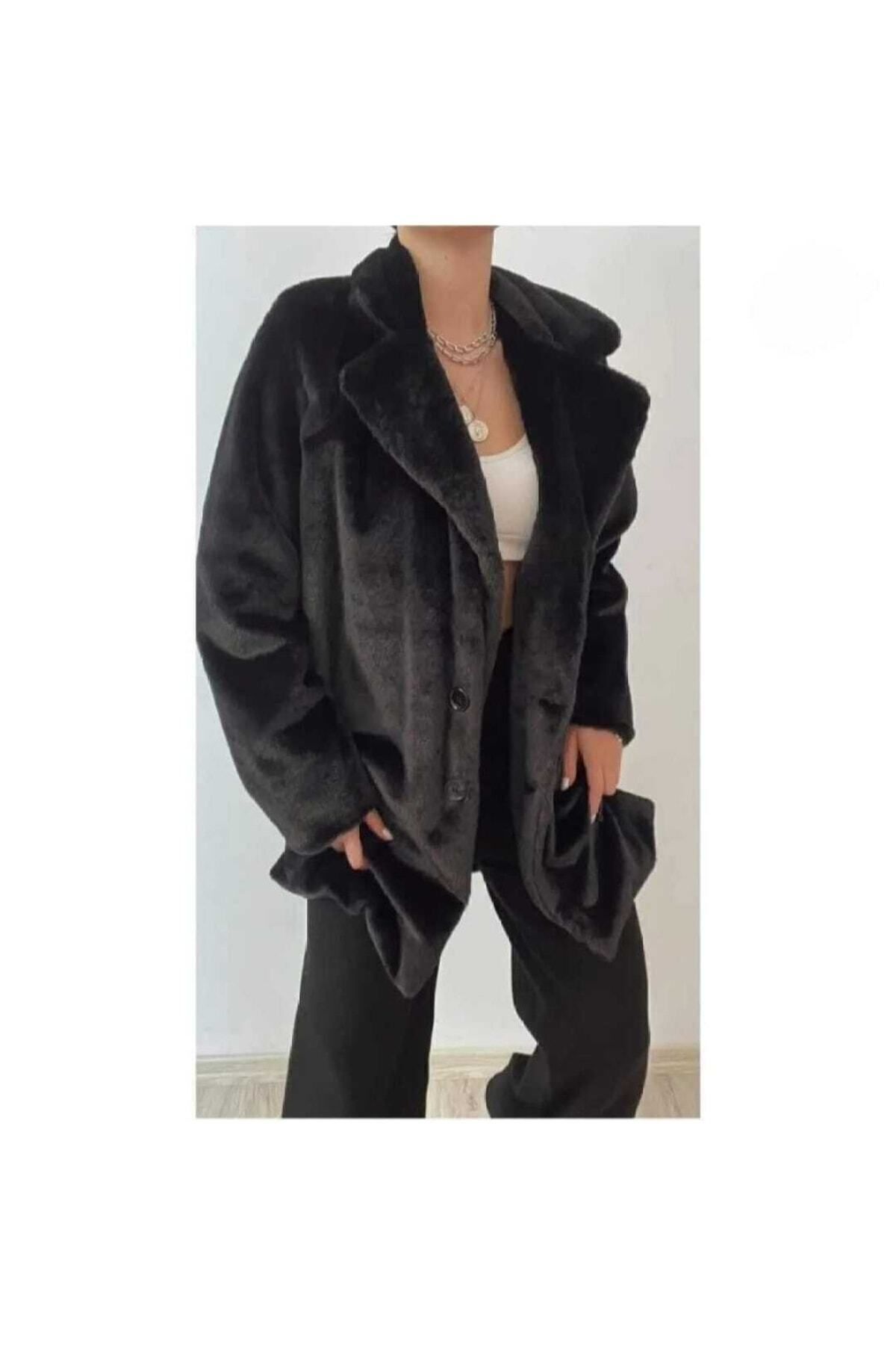 VESS MODA  Kadın Yumoş Ipek Kürk Hafif Şık Mont - Görsel 4