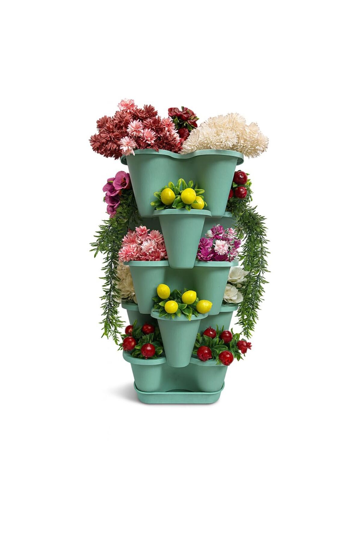 Shop a Way 5 Katlı Şanslı Yonca Kule Saksı Seti Çiçek Bitki Sebze Meyve Salon Mutfak Banyo Bahçe Saksı Seti (Mi