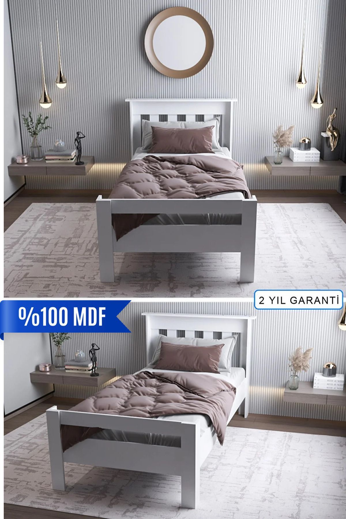 Ninnimo 100x200 Yatak Uyumlu Still Tek Kişilik Beyaz Mdf Genç Karyola