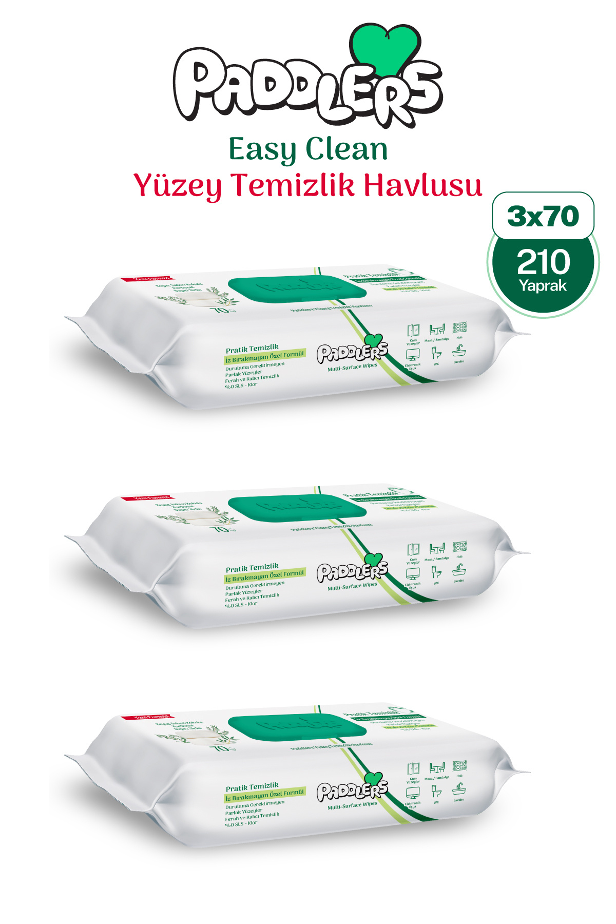 Paddlers Easy Clean Beyaz Sabun Katkılı Yüzey temizlik Havlusu 3x70 (210 Yaprak)