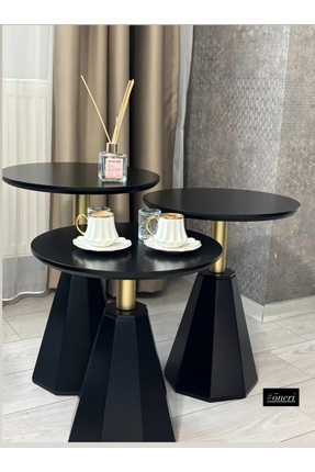 Gold Design PERA Model Siyah Gold kombini üçlü takım yan sehpa zigon