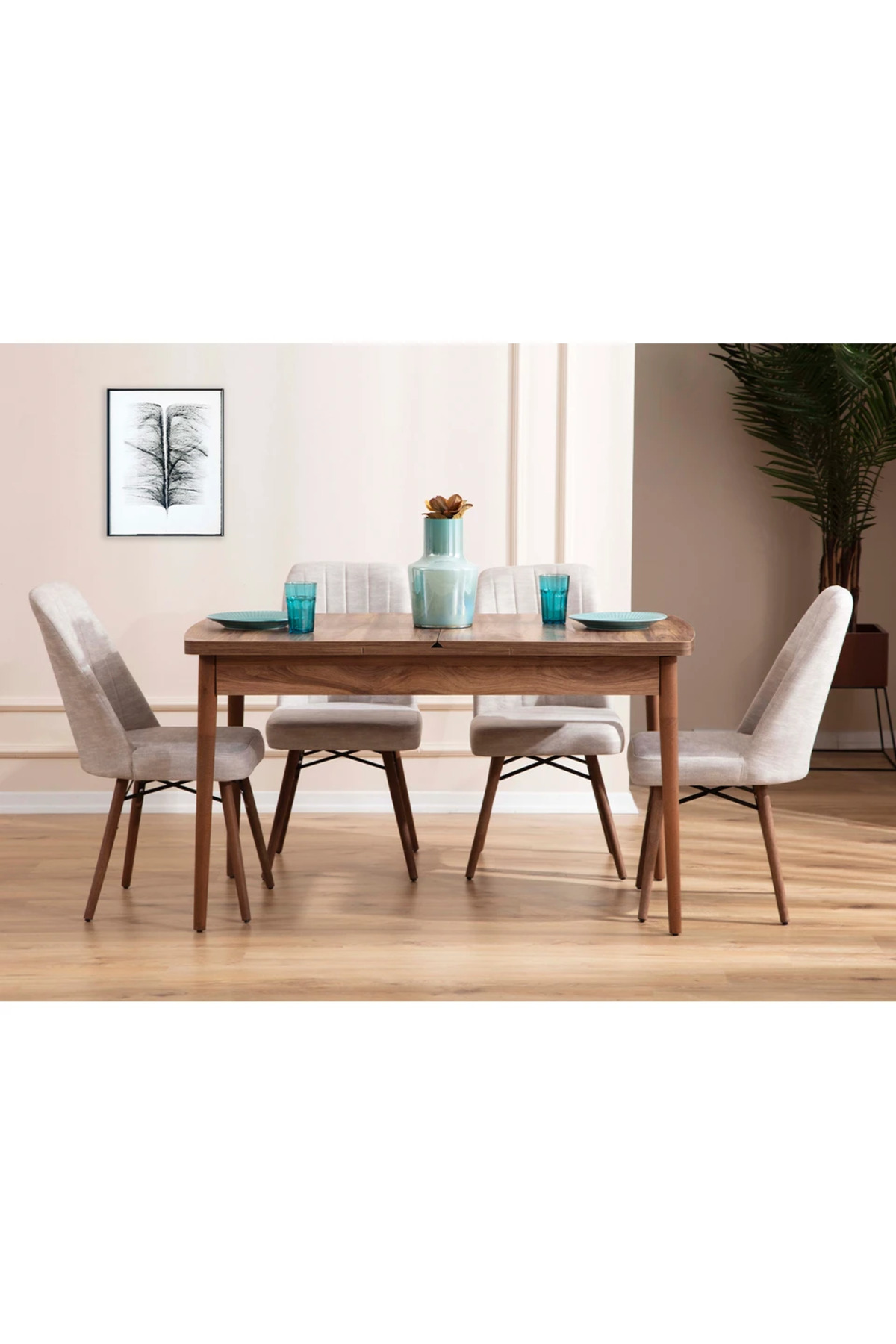 Kitchen Table Set | Pop-up Table Chair Set for 4 | Dining Table | Table Set - Cream
