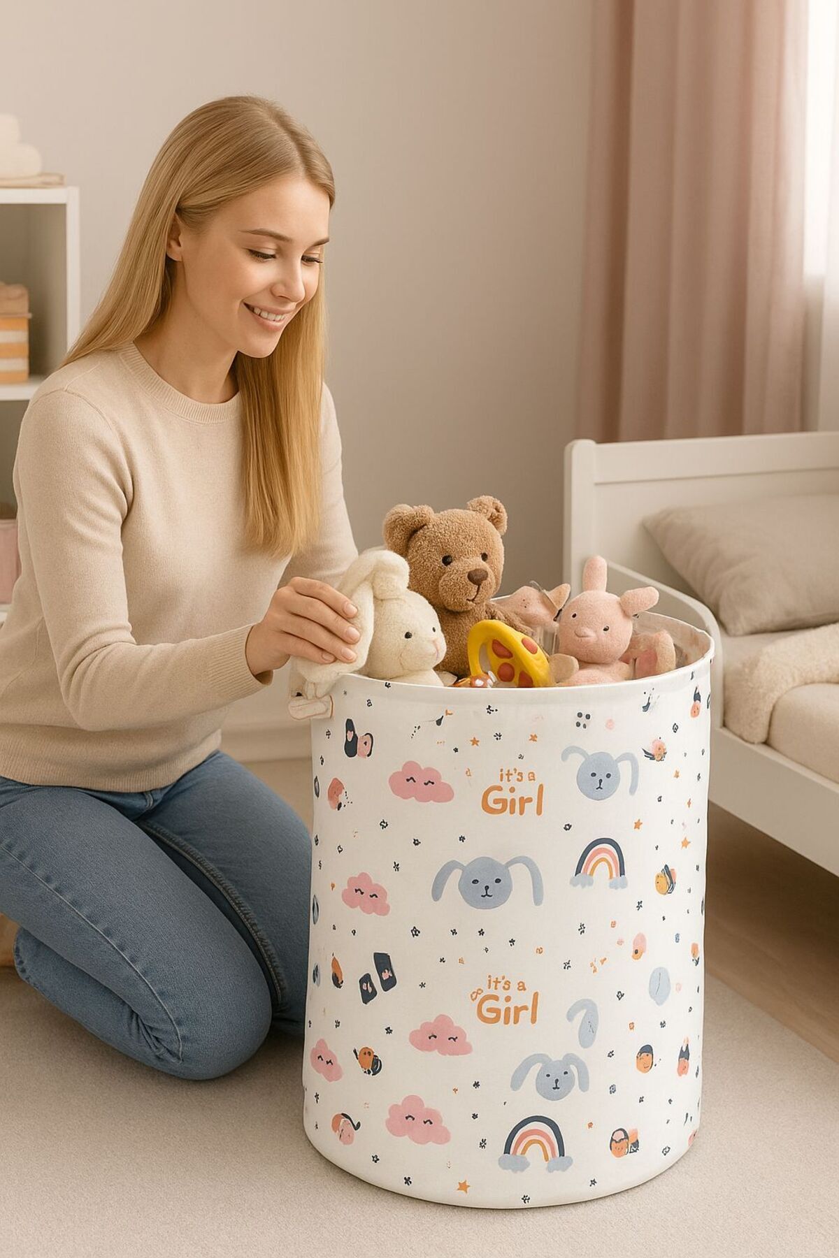 MorBebe Bebek Yuvarlak Torbalı Oyuncak Ve Kirli Sepet Oda Aksesuar 46x32 fotoğrafı 2 (önizleme)