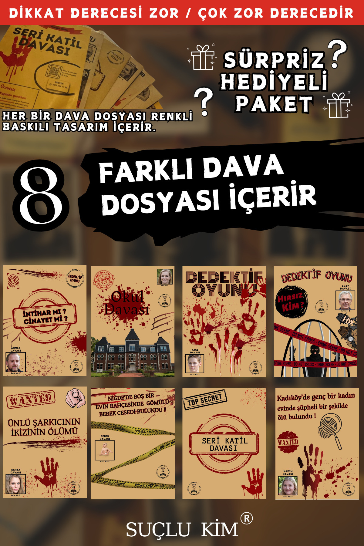 Suçlu Kim Dedektiflik Suç Çözümleme-suçluyu Bulma-dedektif Oyunu-cinayet Çözme-dedektif Oyunu-kutu Oyunu-8'li.