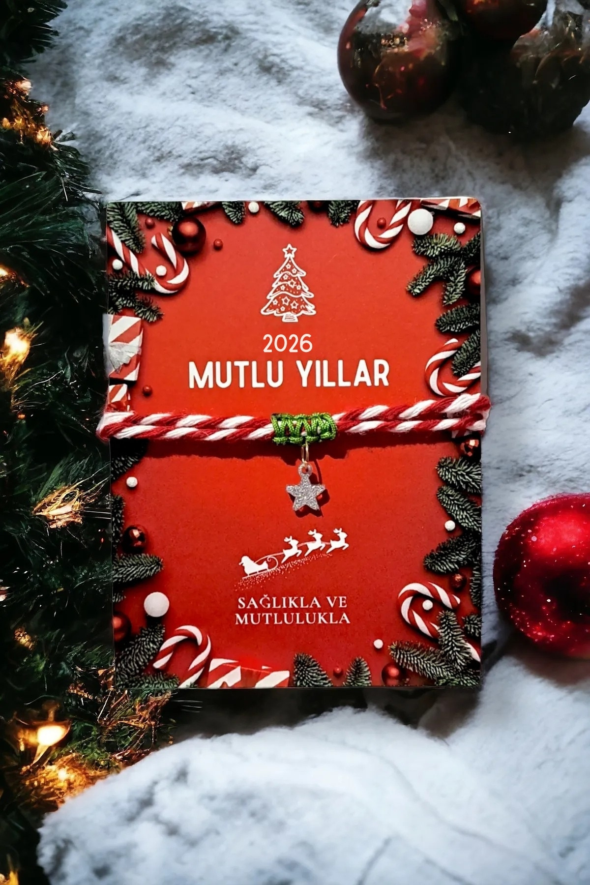 Goldesing 2026 Yeniyıl Hediyesi Gümüş Yıldızlı Ve Kırmızı-beyaz Ip Yılbaşı Şans Bilekliği, Marteniçka