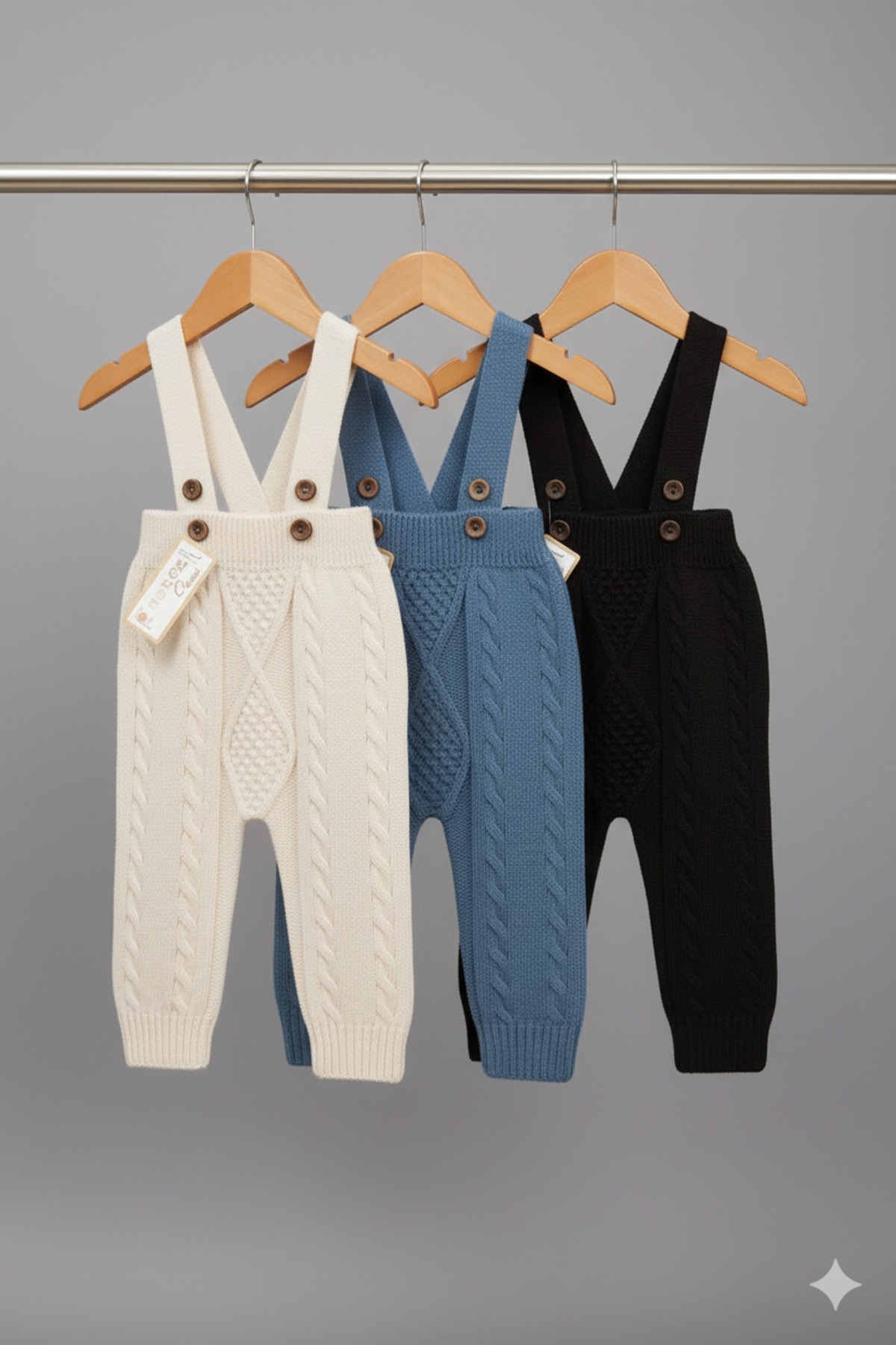 Nimini Kids Askılı Örgü Baklava Desenli Ayarlanabilir Askılı Unisex Bebek Salopet (0-2 yaş) fotoğrafı 4 (önizleme)