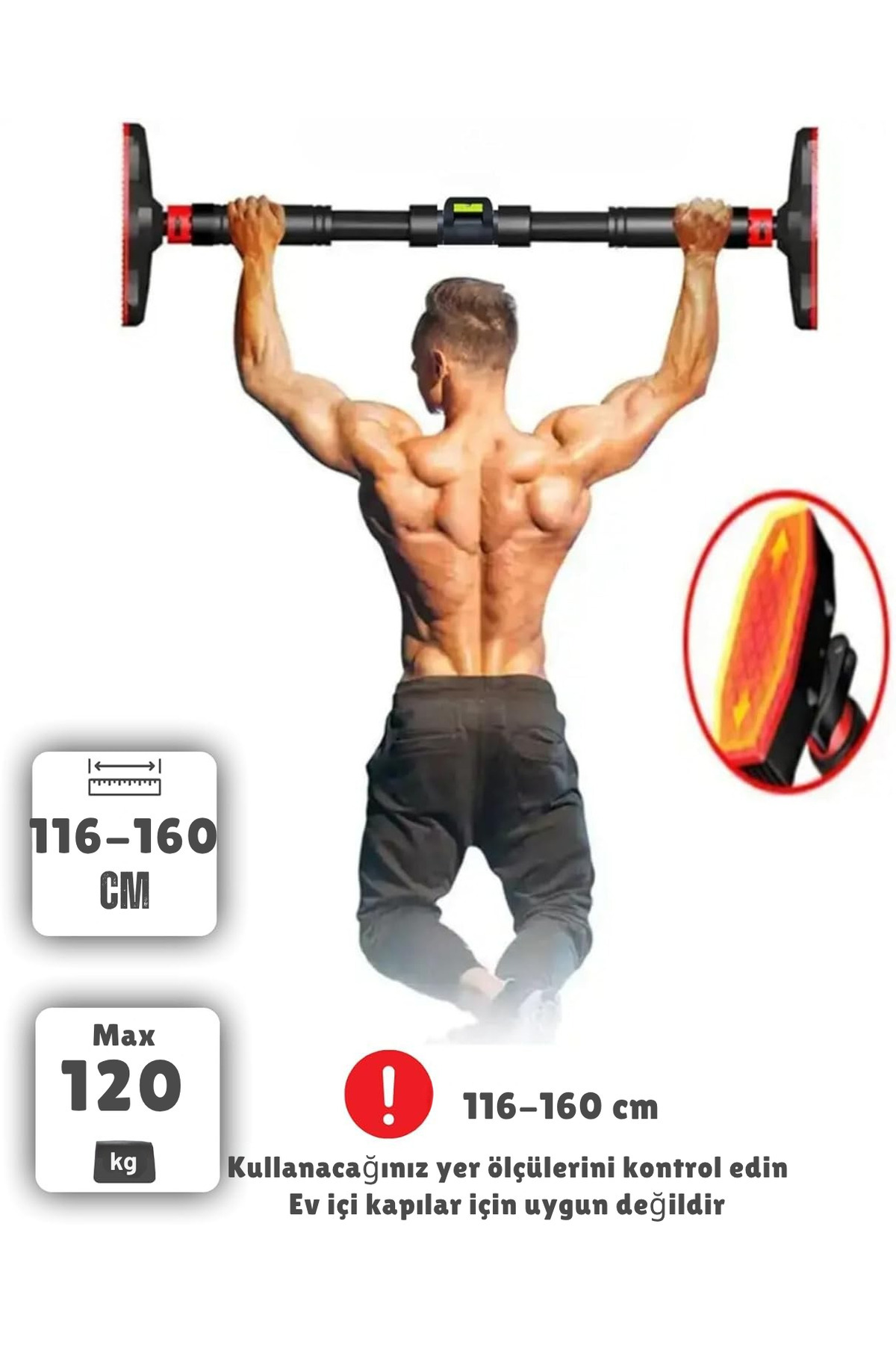 HEPİTOP 116-160 cm Ayarlanabilir Kapı ve Koridor Barfiksi Ev Tipi Barfix Demiri Büyük Boy Barfiks