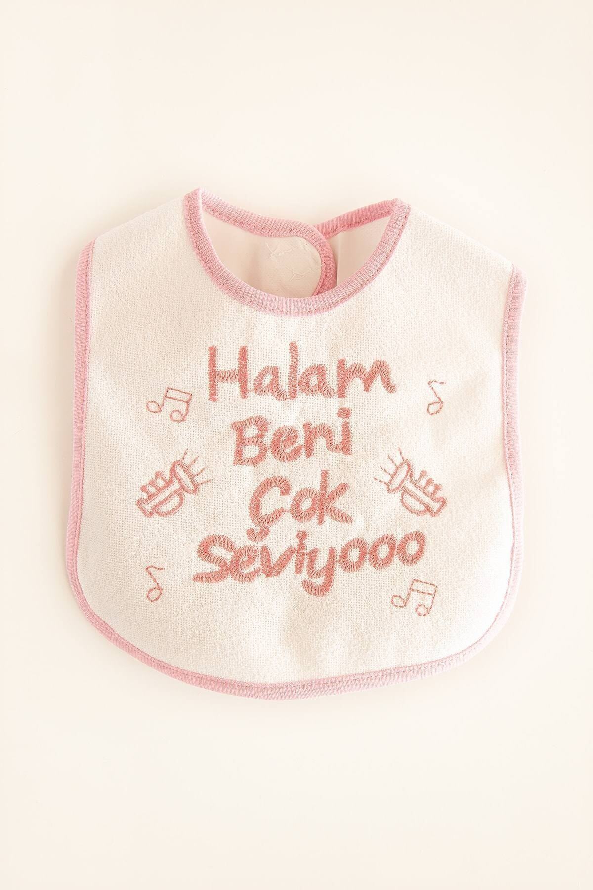 Babix Halam Beni Çok Seviyoo Yazılı Mama Önlüğü Pembe fotoğrafı 2 (önizleme)