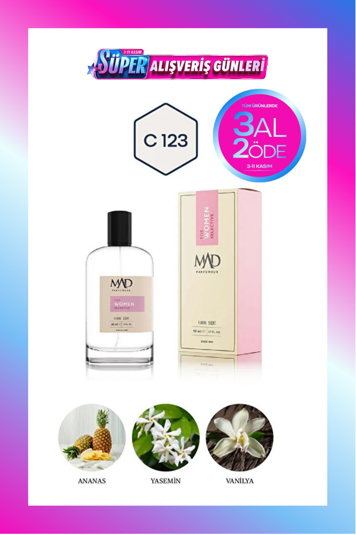Mad Parfüm Mad C123 Selective 50 ml Kadın Parfüm | 3AL 2ÖDE