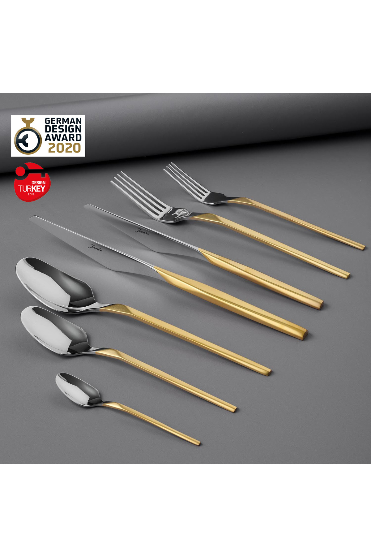 Jumbo 5100 Quartz Mat Altın 12 Kişilik 84 Parça Çatal Kaşık Bıçak