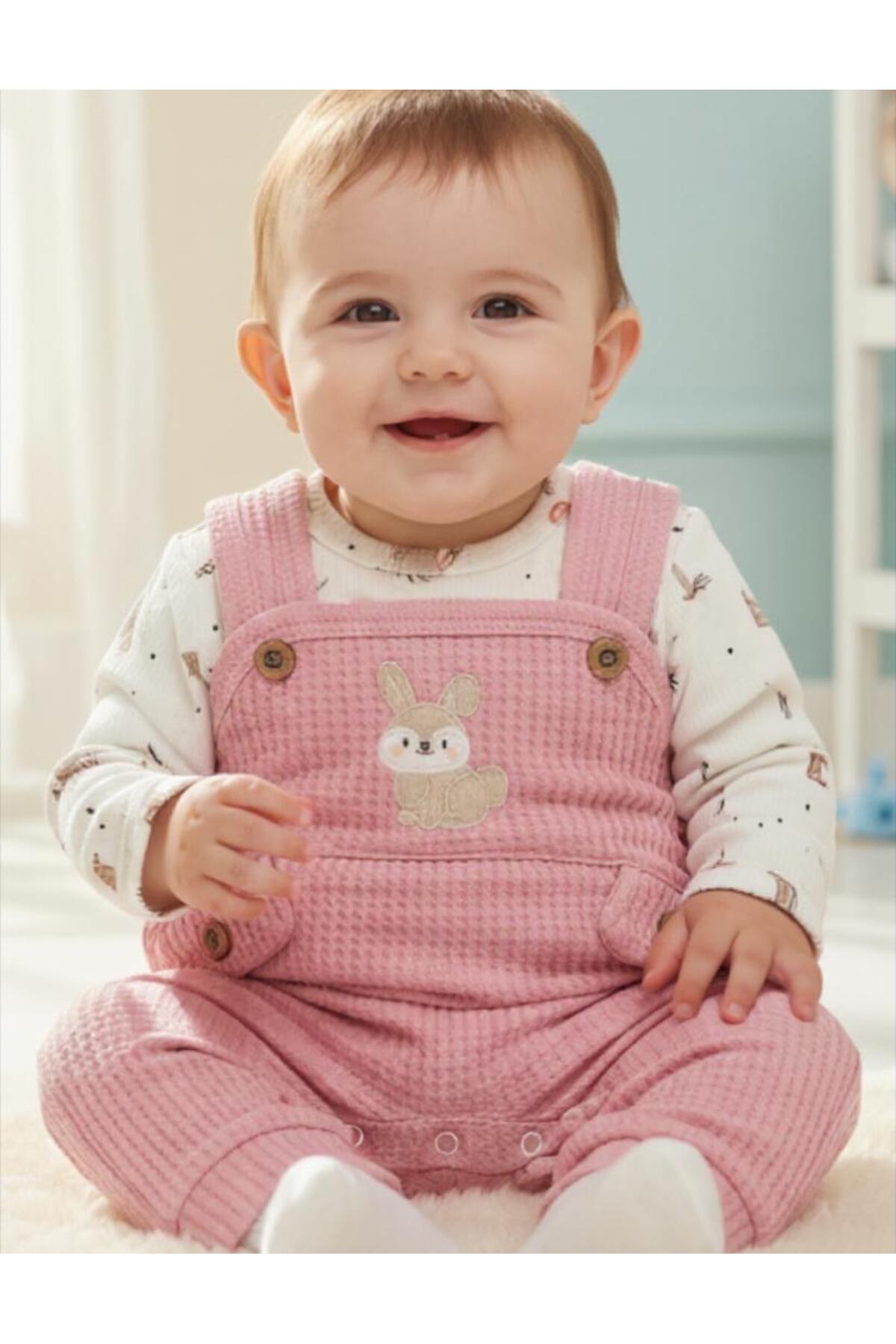 Baby Girl Jumpsuit with Rabbit Embroidery