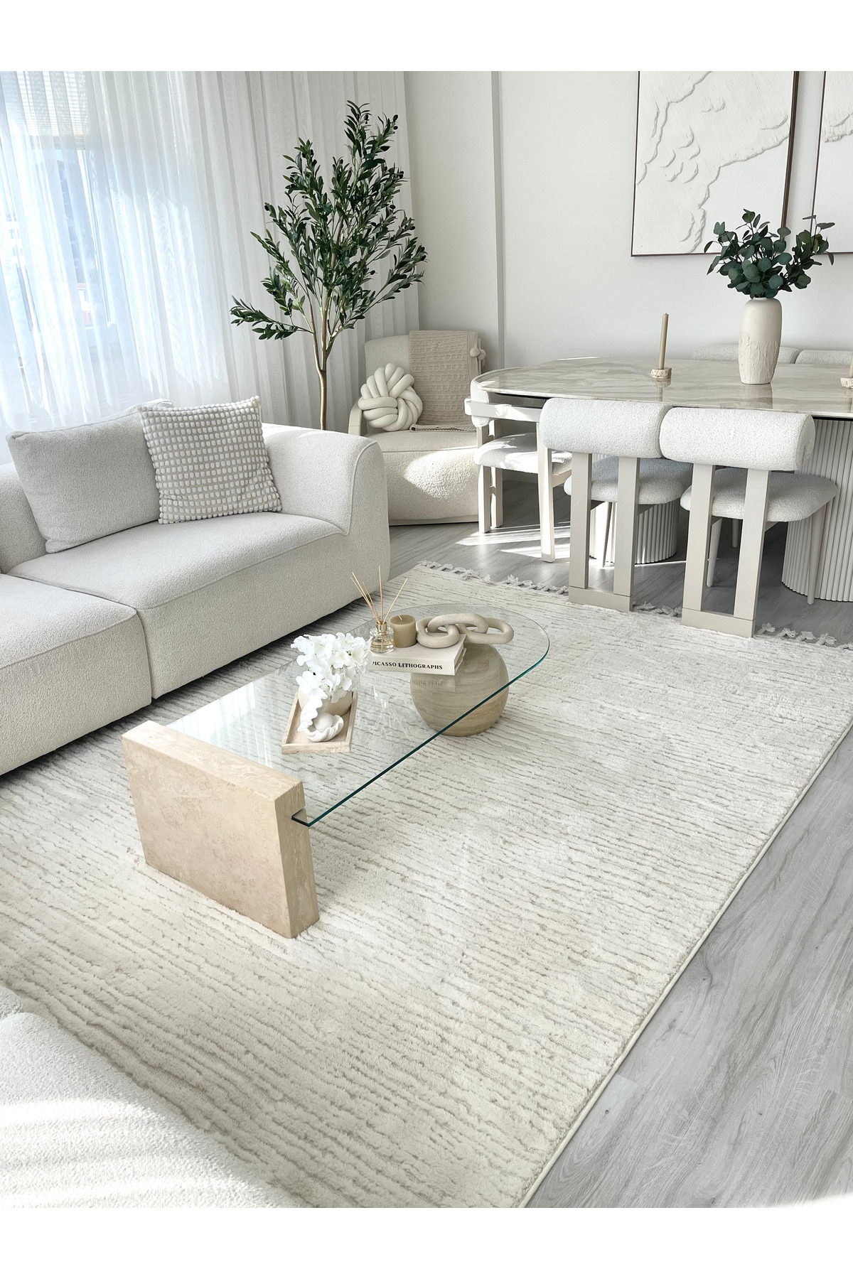 ESSENSE RUSTİC HALI Bukleli Yumuşak Peluş  Krem Çocuk Odası Oturma Odası Salon Mutfak Halısı