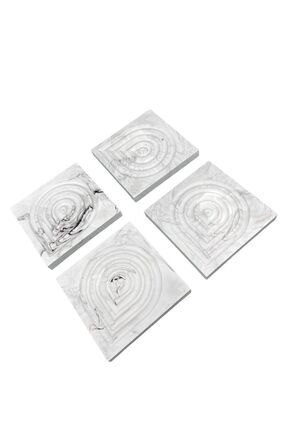 betonmall 4 Parça Mermer Desenli Beton Bardak Altlığı Dekoratif Damla Desenli