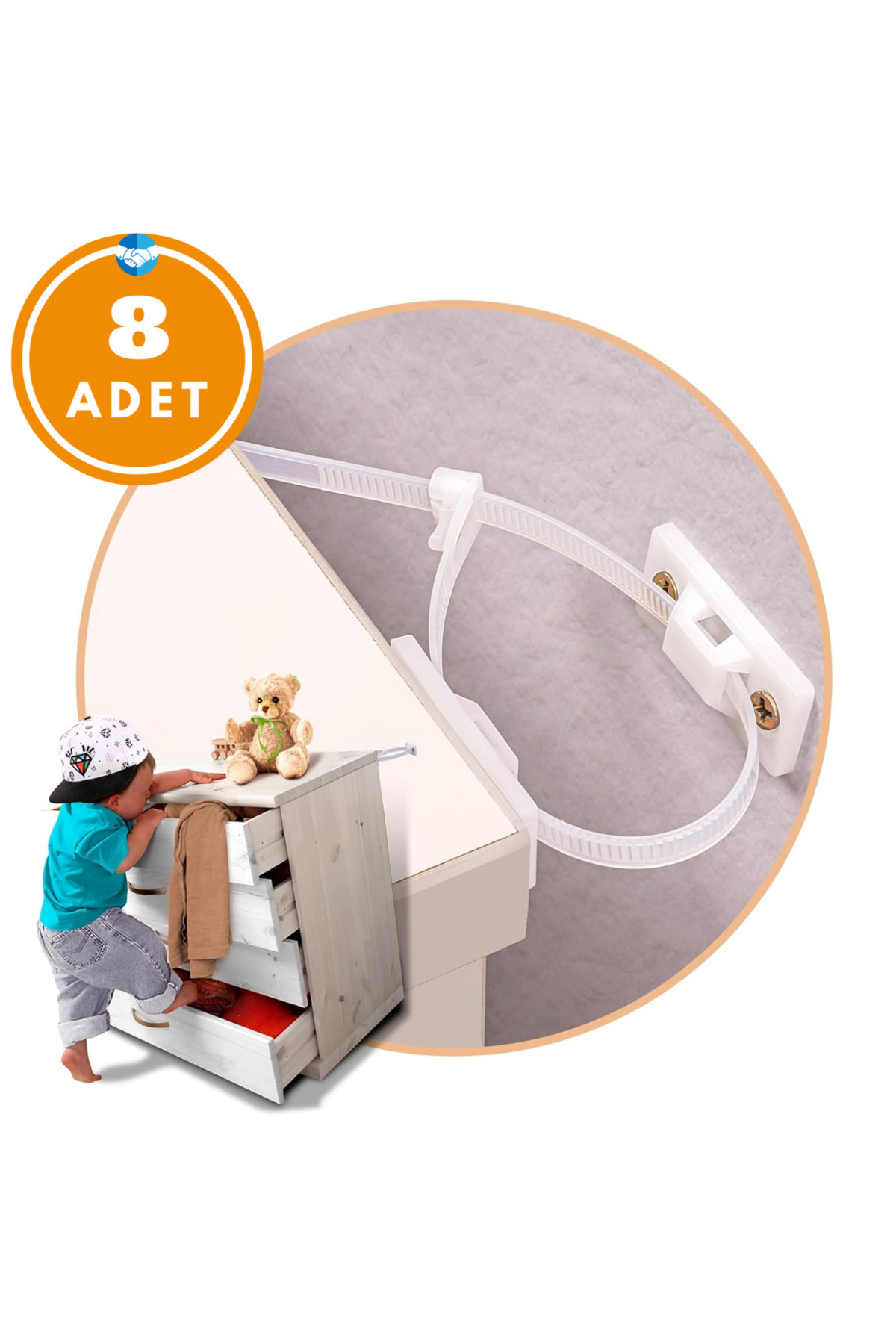 Miningaa 8 Adet Kolay Montaj Deprem Güvenlik Mobilya Dolap Düşme Engelleme Mobilya Sabitleme Bebek Güvenlik fotoğrafı 2 (önizleme)