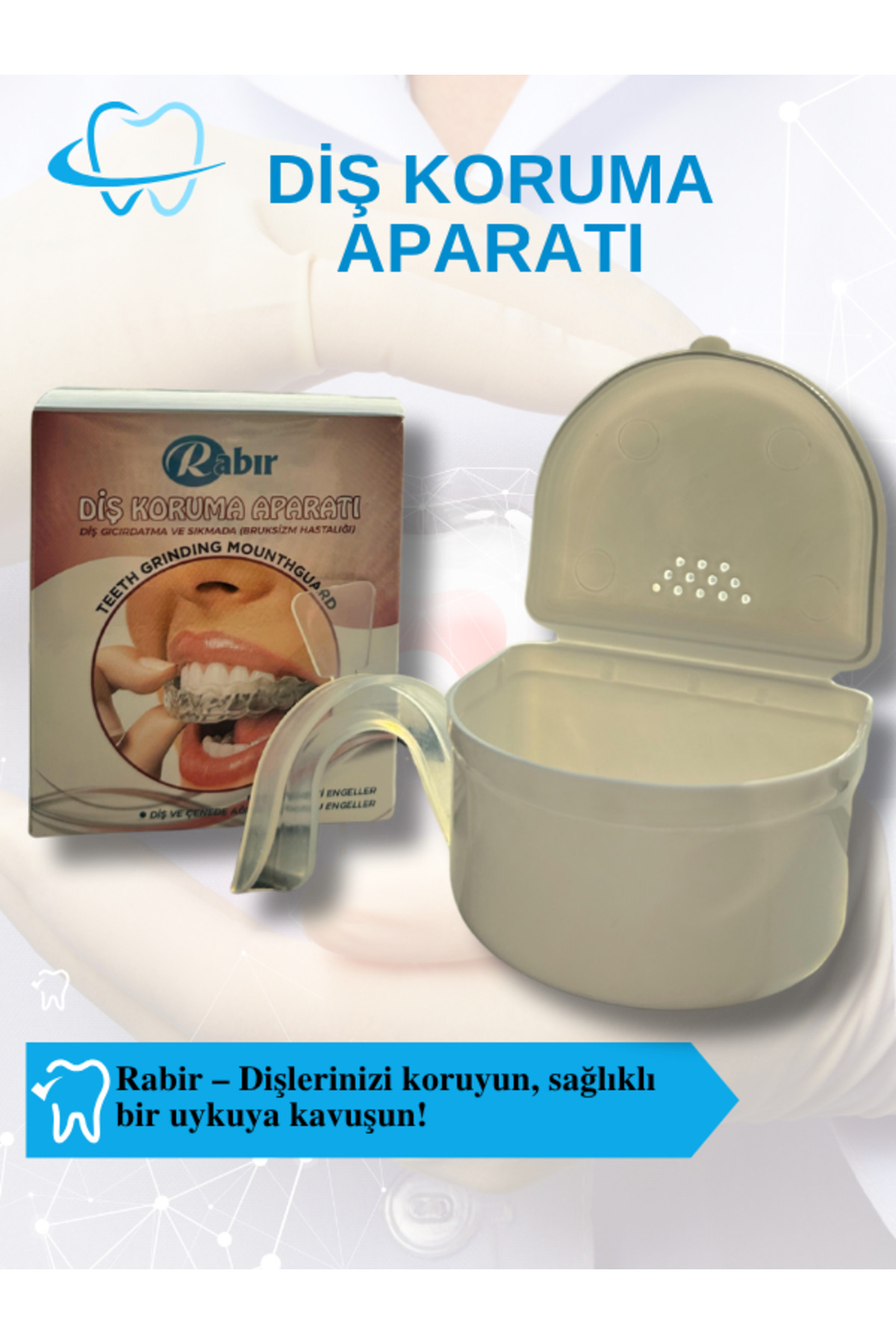 RABIR Diş Sıkma Diş Gıcırdatma Aparatı Silikon Dişliği Gece Plağı Diş Sıkma Önleyici Şeffaf - Fiyatı, Yorumları