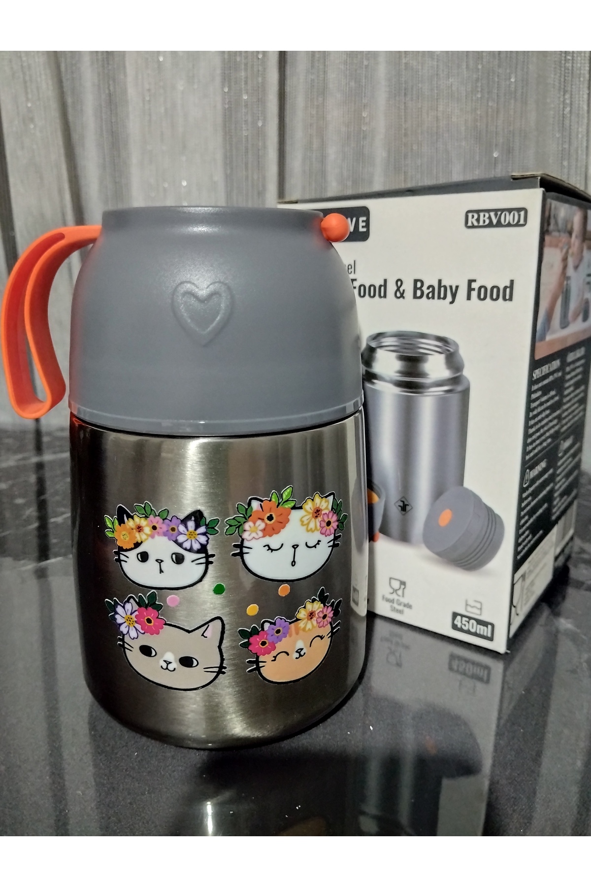 HOPEFUL DESİGN KEDİ 450ML Bebek Mama Saklama Termosu Vakumlu Termos fotoğrafı 2 (önizleme)