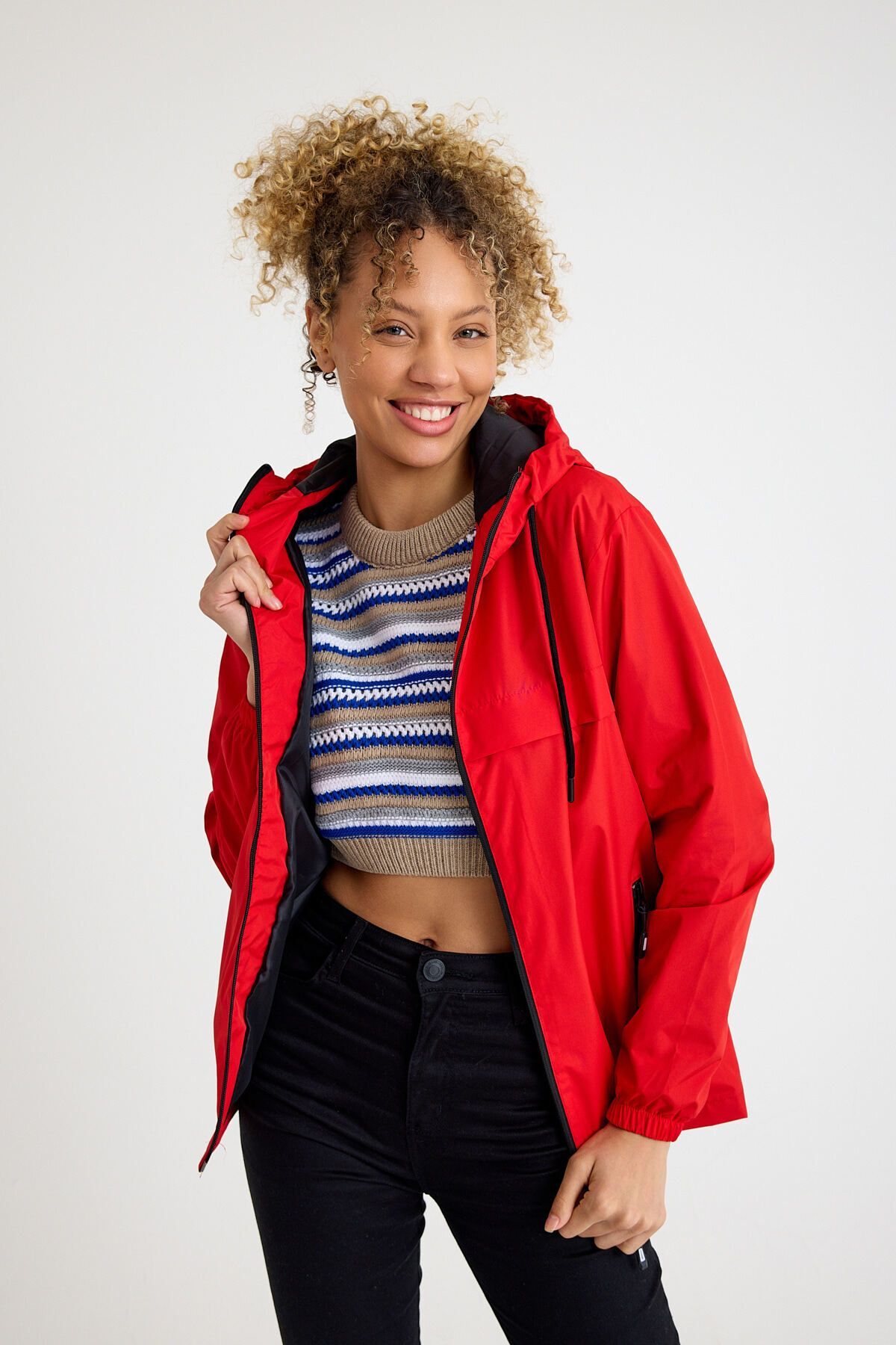 comstar  Kadın Içi Astarlı Suya Dayanıklı Kapüşonlu Cepli Yağmurluk - Görsel 6