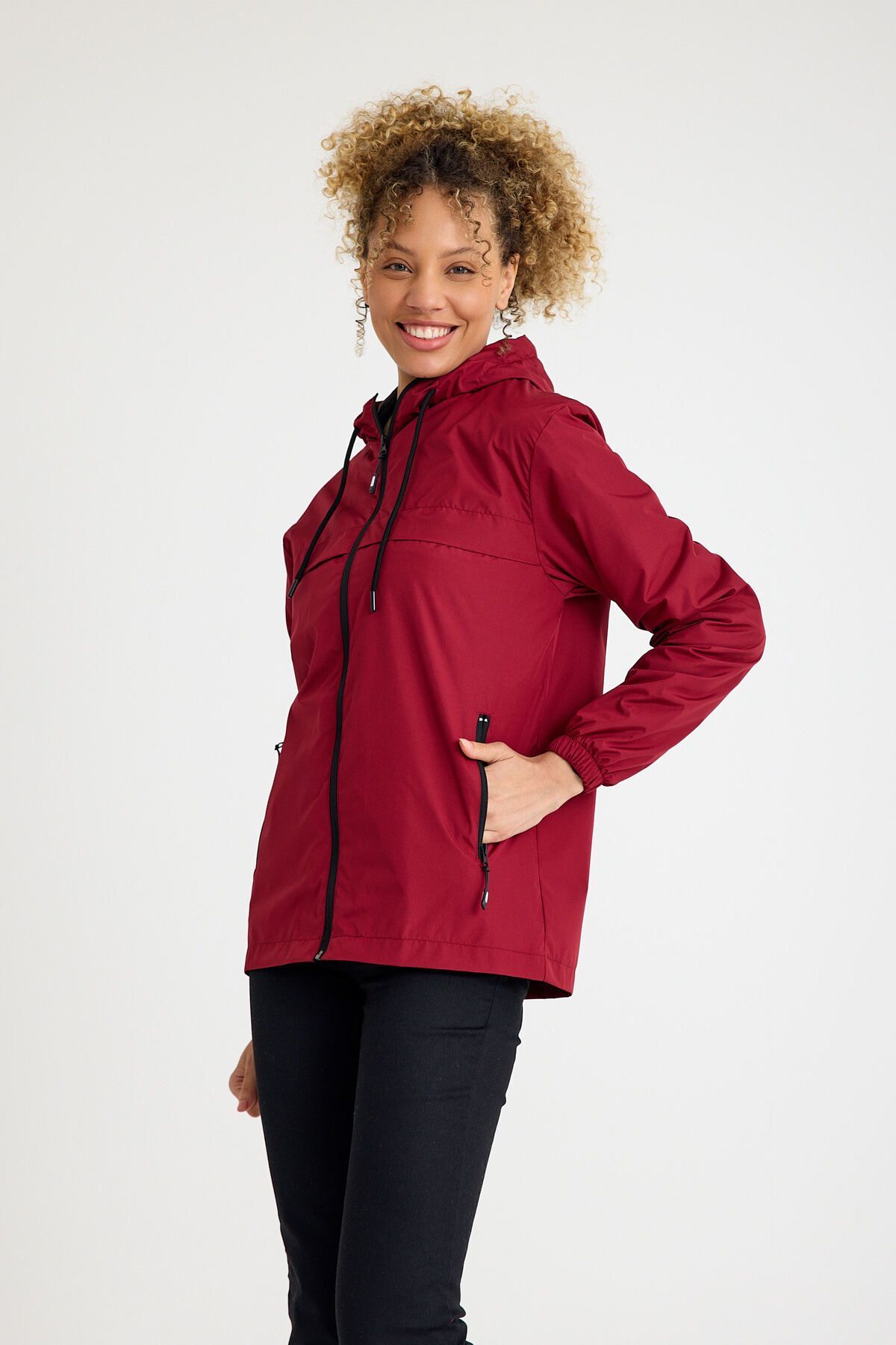 comstar  Kadın Içi Astarlı Suya Dayanıklı Kapüşonlu Cepli Yağmurluk - Görsel 5