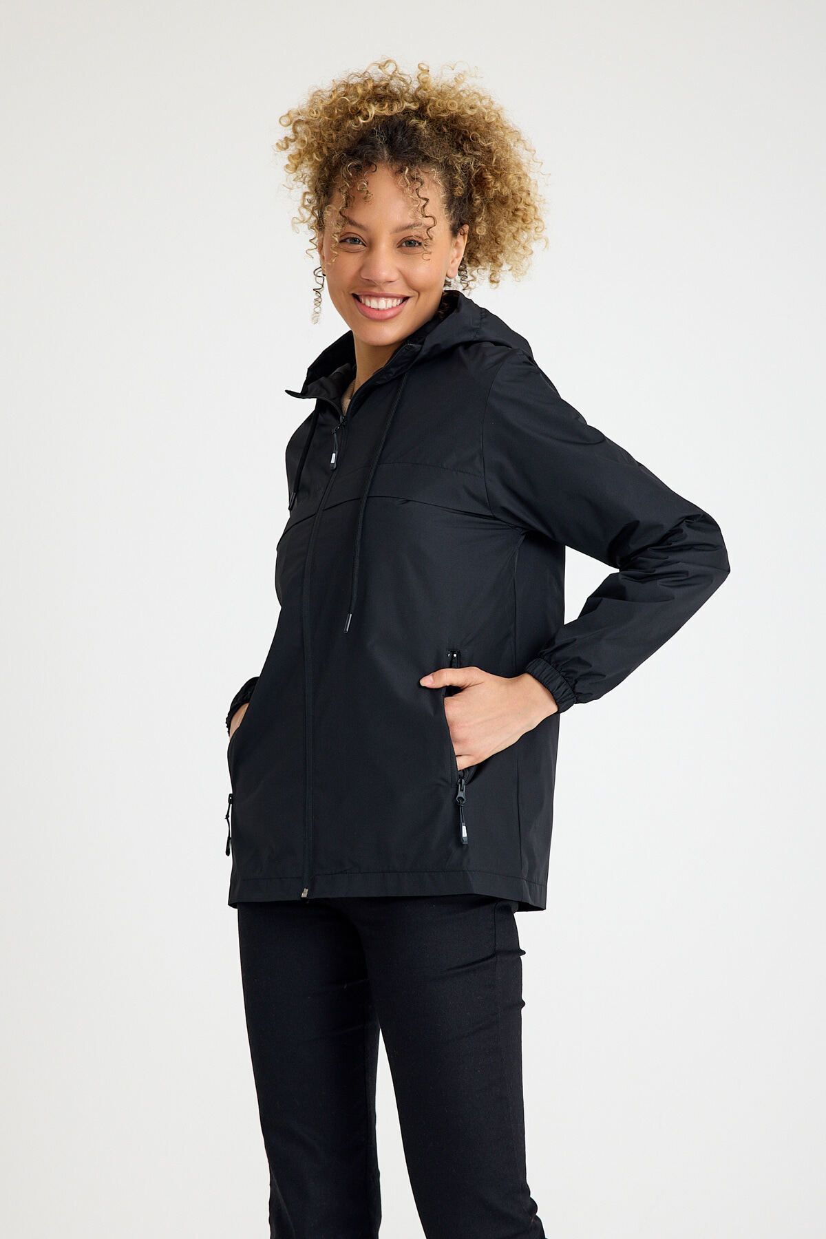 comstar  Kadın Içi Astarlı Suya Dayanıklı Kapüşonlu Cepli Yağmurluk - Görsel 6