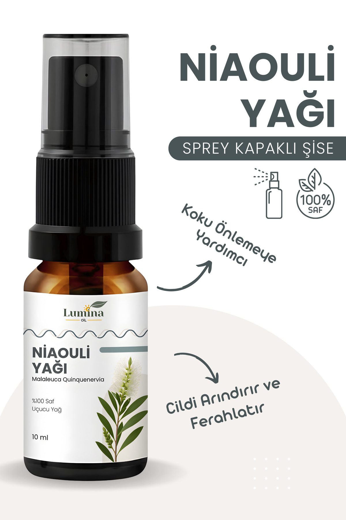 LUMİNAOİL Niaouli Uçucu Yağı 10 ML %100 Saf Özel Sprey Başlıklı ( Niaouli Essential Oil )