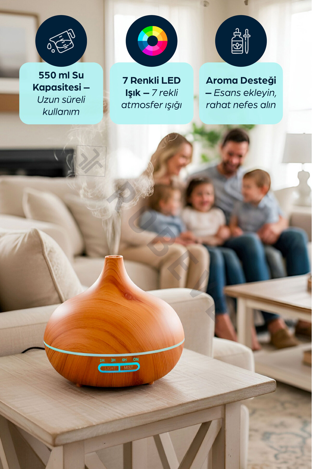 ROBEVE 550 ml Hava Nemlendirici Buhar Makinesi Ultrasonik Aroma Difüzör Oda Nemlendirici Işıklı Zamanlayıcı fotoğrafı 4 (önizleme)