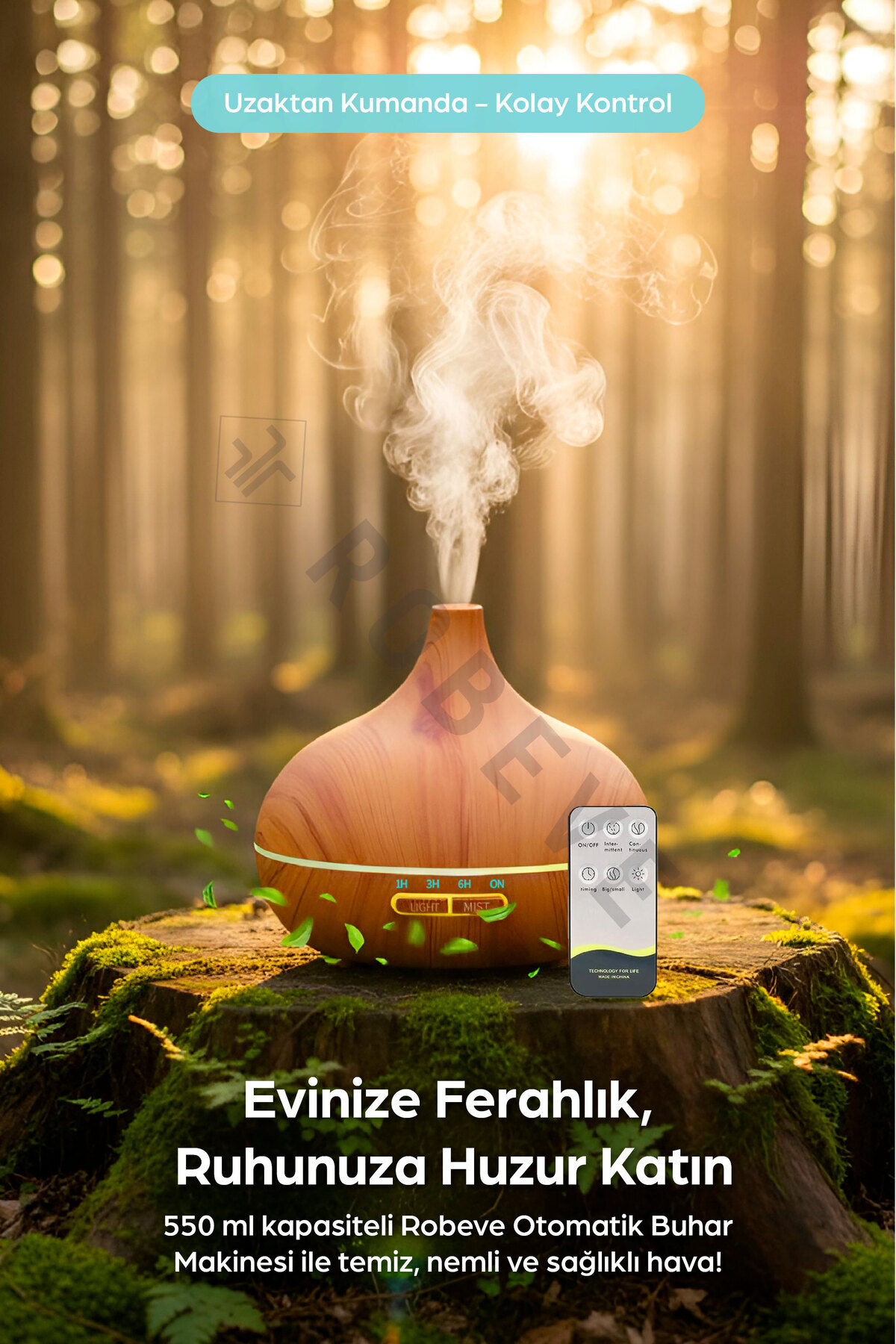 ROBEVE 550 ml Hava Nemlendirici Buhar Makinesi Ultrasonik Aroma Difüzör Oda Nemlendirici Işıklı Zamanlayıcı fotoğrafı 3 (önizleme)