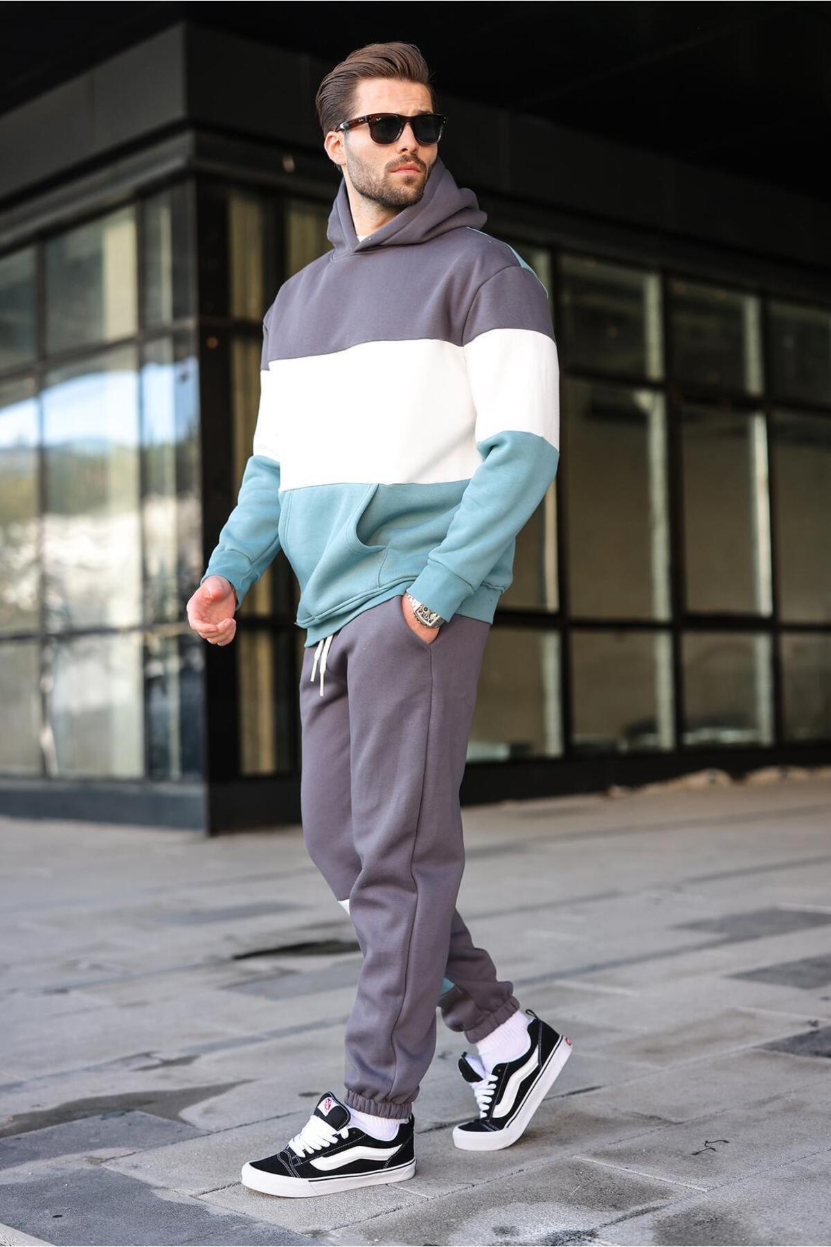 مدمکست لباس ورزشی مردانه کلاه دار دودی ۵۹۲۶