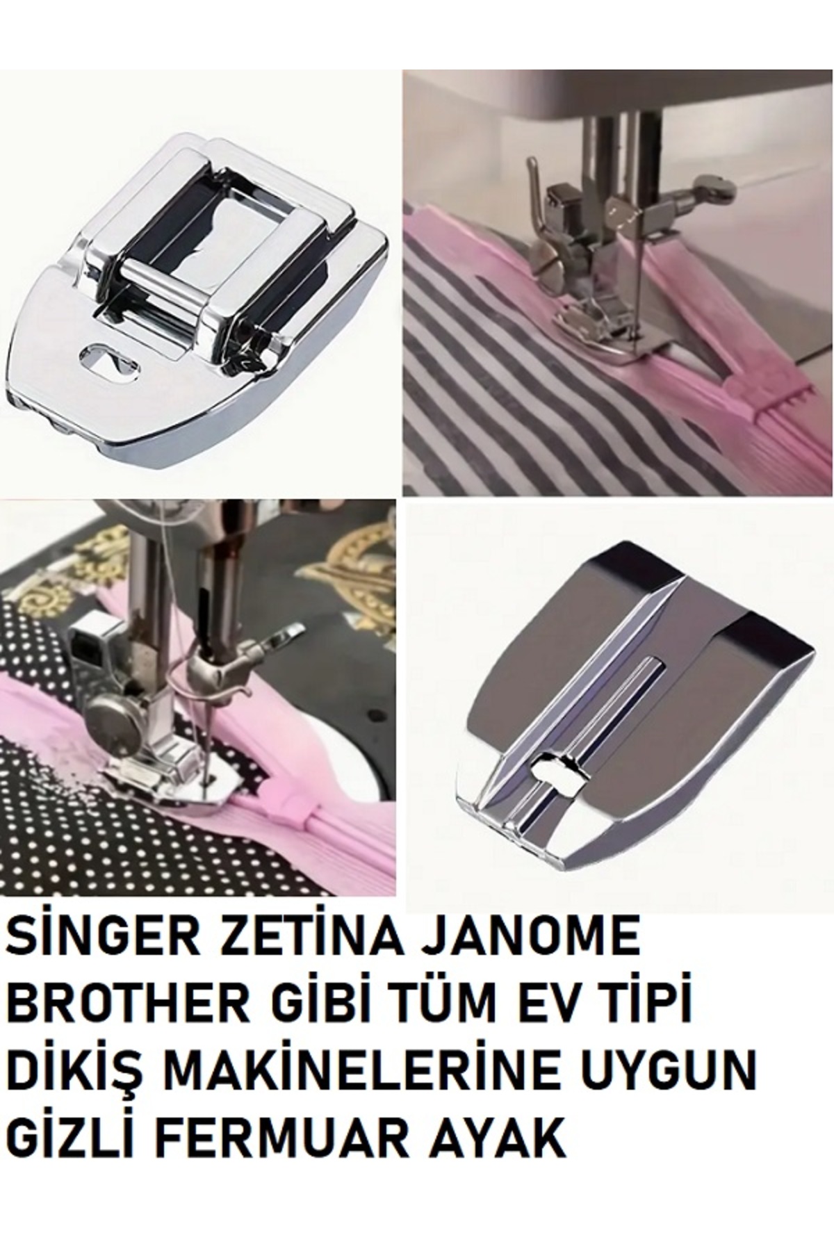 Swart Singer Janome Zetina gizli dikiş fermuar ayak tabanı
