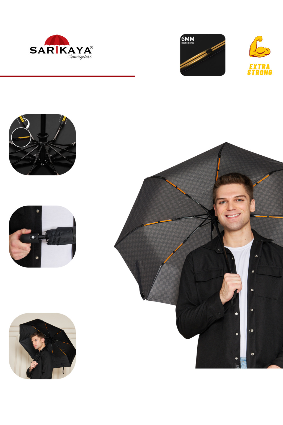 Sarıkaya Şemsiye 8 Fi̇ber Tel (ekstra Güçlü) Tam Otomati̇k Şemsi̇ye