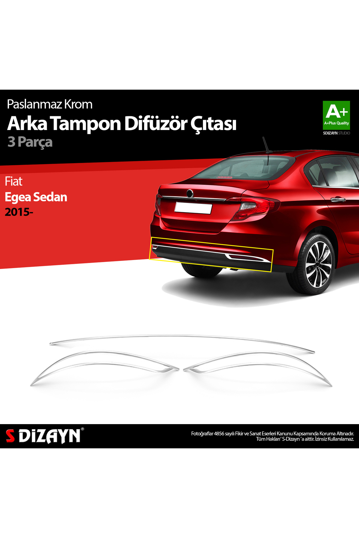 S Dizayn S-Dizayn Fiat Egea SD Krom Arka Tampon Difüzör Çıtası 3 Prç. 2015 Üzeri A+ Kalite 5822230