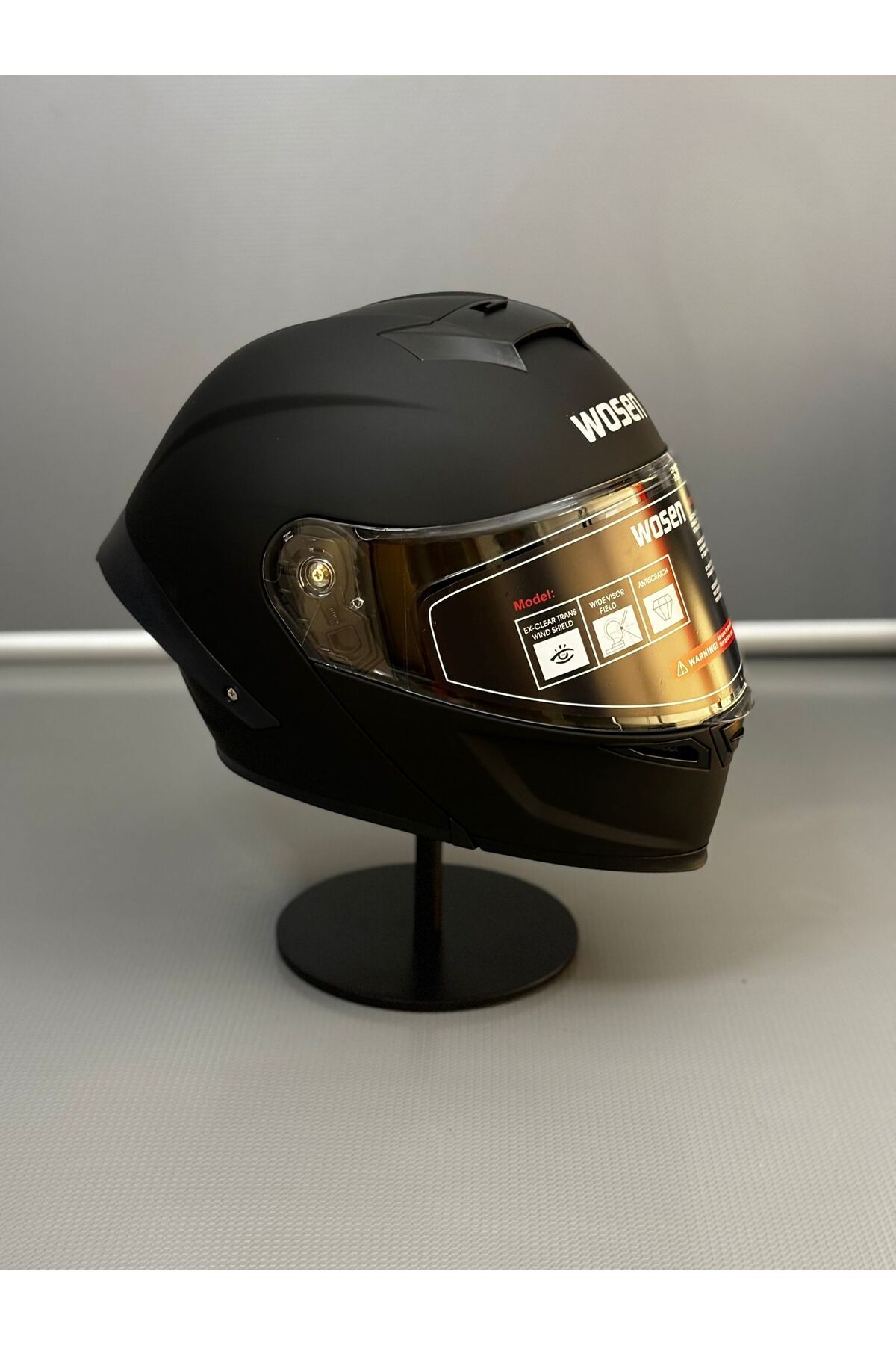 WOSEN Ws-202 Güneş Vizörlü Çene Açılır Kask Matt Black (Şeffaf Vizörlü)