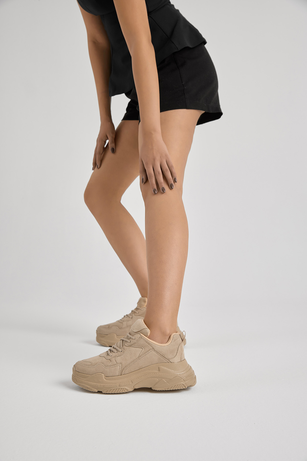 Tonny Black  Kadın Bej Yüksek Taban Bağcıklı Spor Ayakkabı - Görsel 4