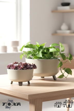 ToXA 2li Orbita Saksı Seti Süzgeçli Ayaklı Delikli Plastik Aranjman Sukulent ...
