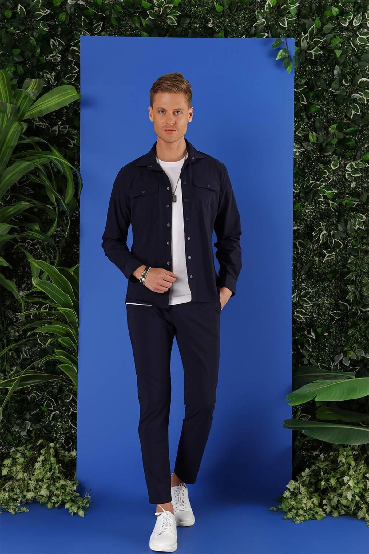 پیراهن کلاسیک مردانه G 1553 Slim Fit Navy Blue — رنگارنگ G1553Y0223 — تصویر 2 از 8