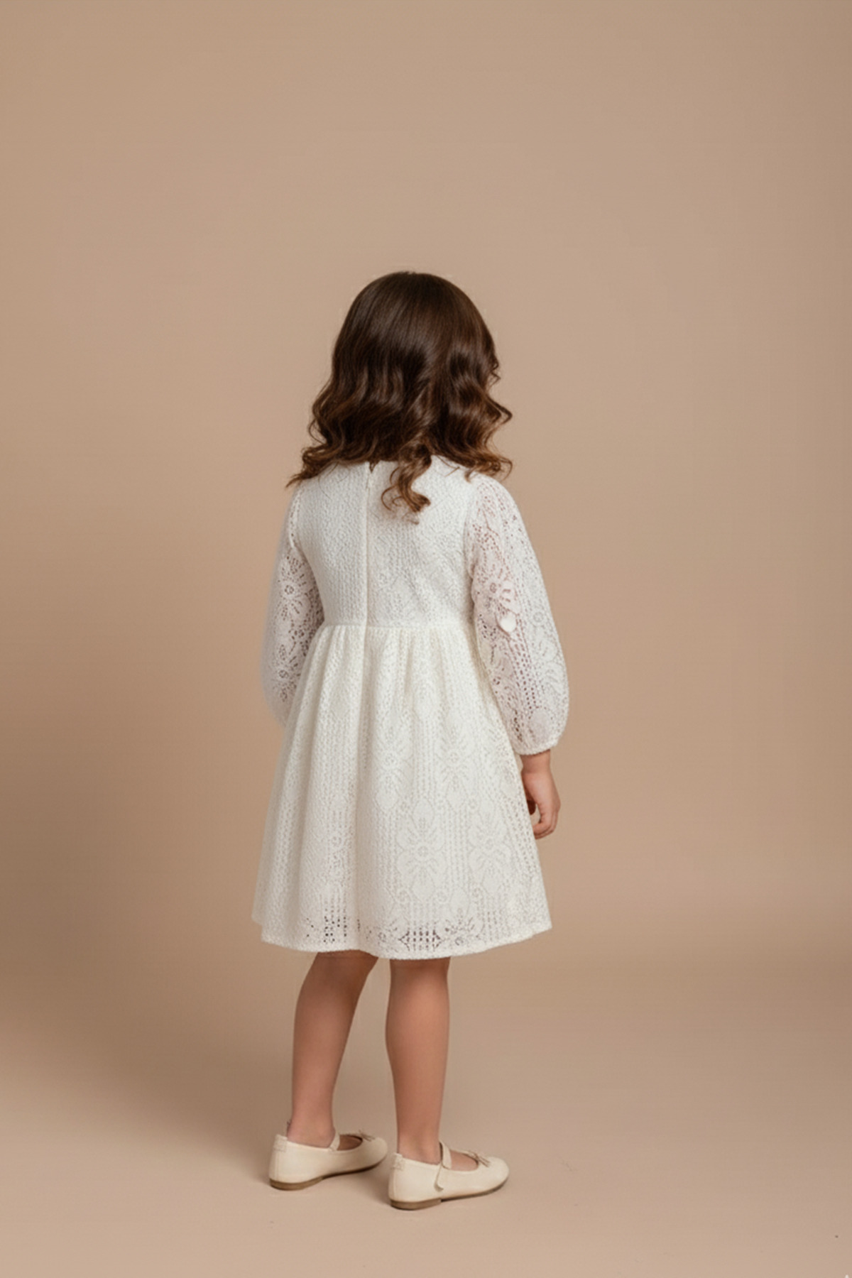 ALYRA Kız Bebek Çocuk Uzun Kollu Dantelli Fiyonklu Fırfırlı Parti Düğün Doğum Günü Bayramlık Elbise fotoğrafı 2 (önizleme)