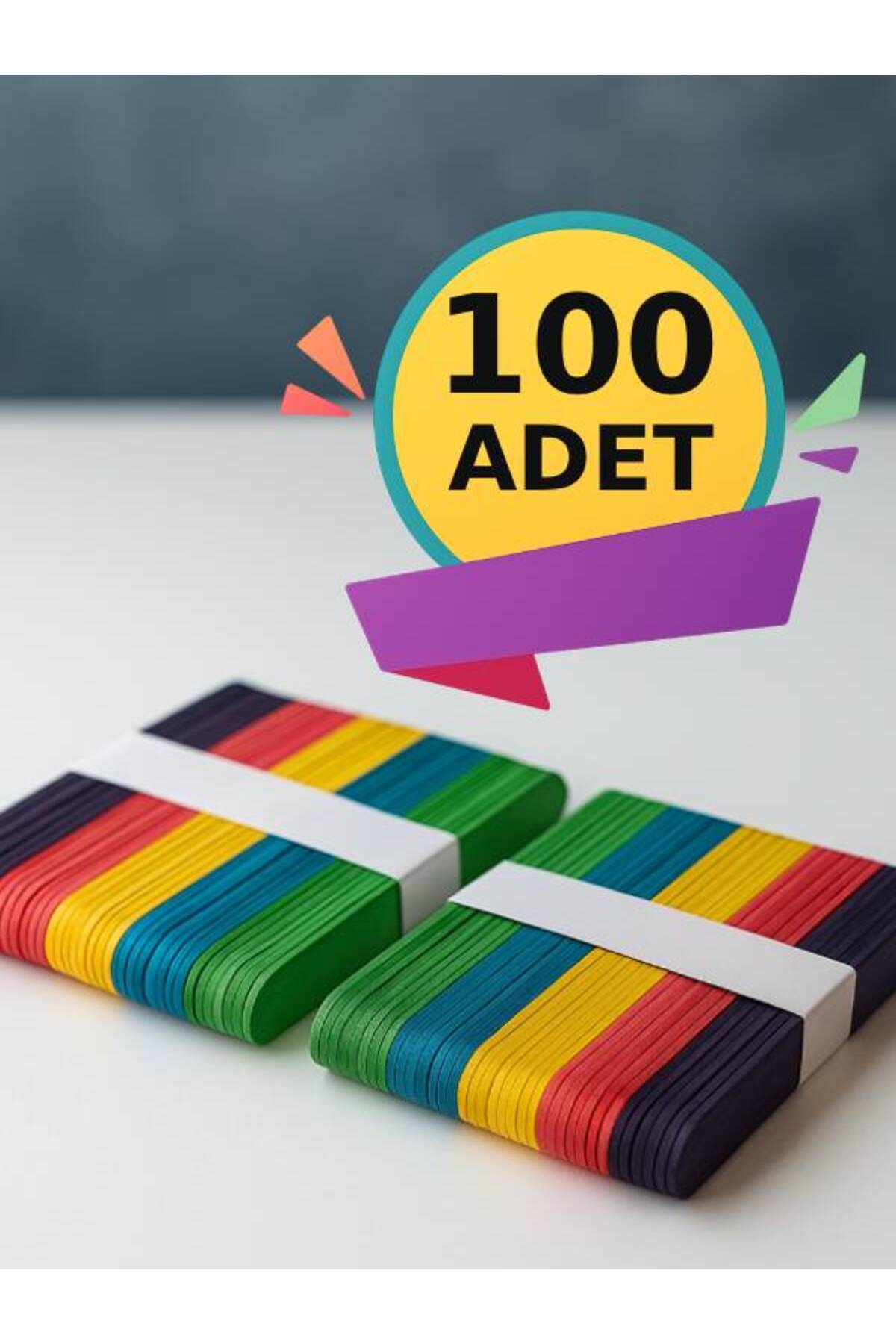 nistabolje Renkli 100 Adet Dil Çubuğu Ahşap Büyük Geniş Abeslang Dondurma Dil Basma Çubuk