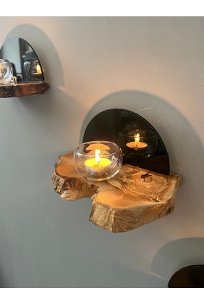 Home Zeytin Ağacı Arkası Füme Camlı Duvar Rafı