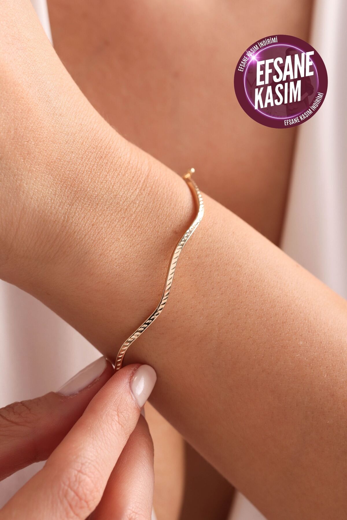 Gianfranco 14 Ayar Altın Kalemli Wave Bilezik