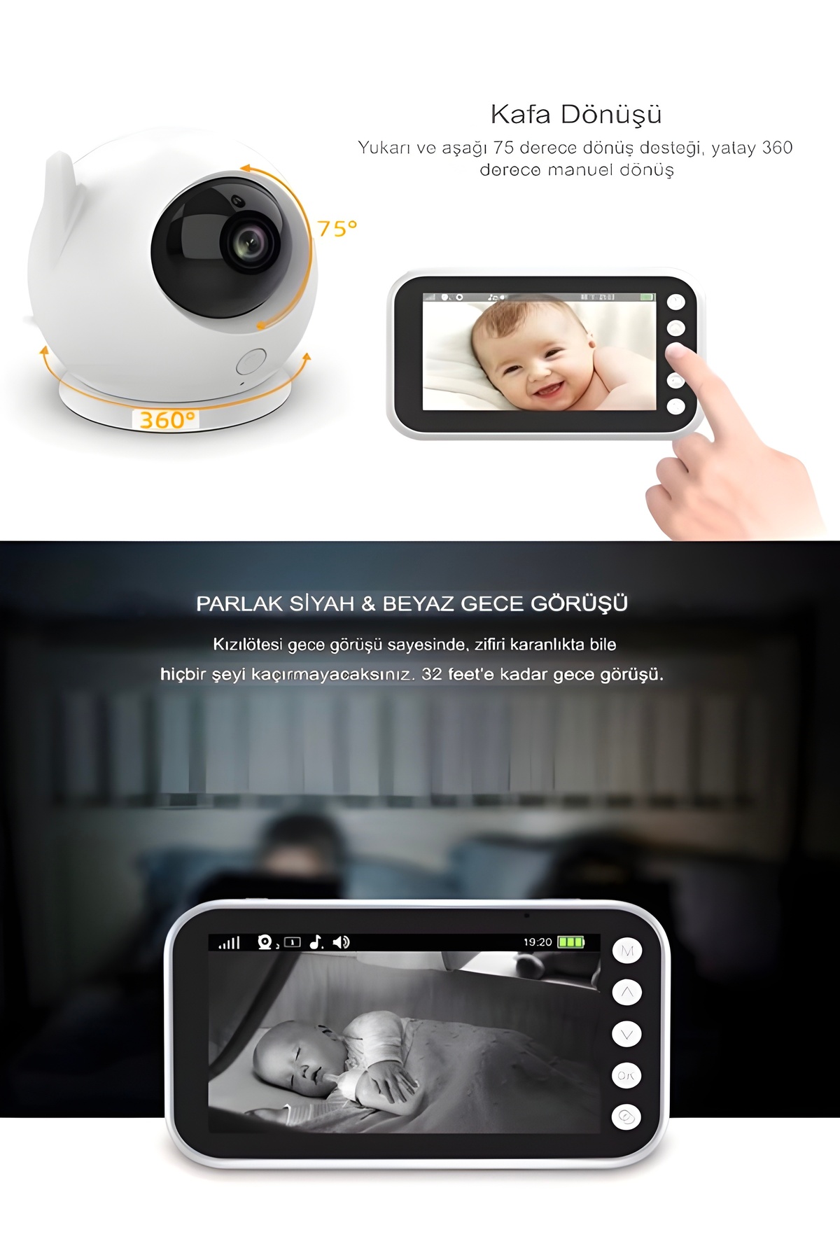 DEANB Full hd Bebek Kamerası 2.4 ghz Wireless, 360° Dönen Ptz Gece Görüş, Monitörlü Interkom Özellikli fotoğrafı 3 (önizleme)