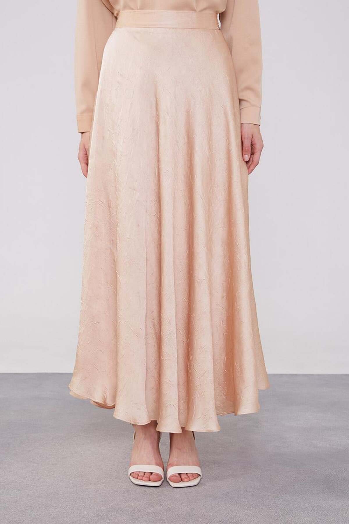 Beige Crush Satin Skirt