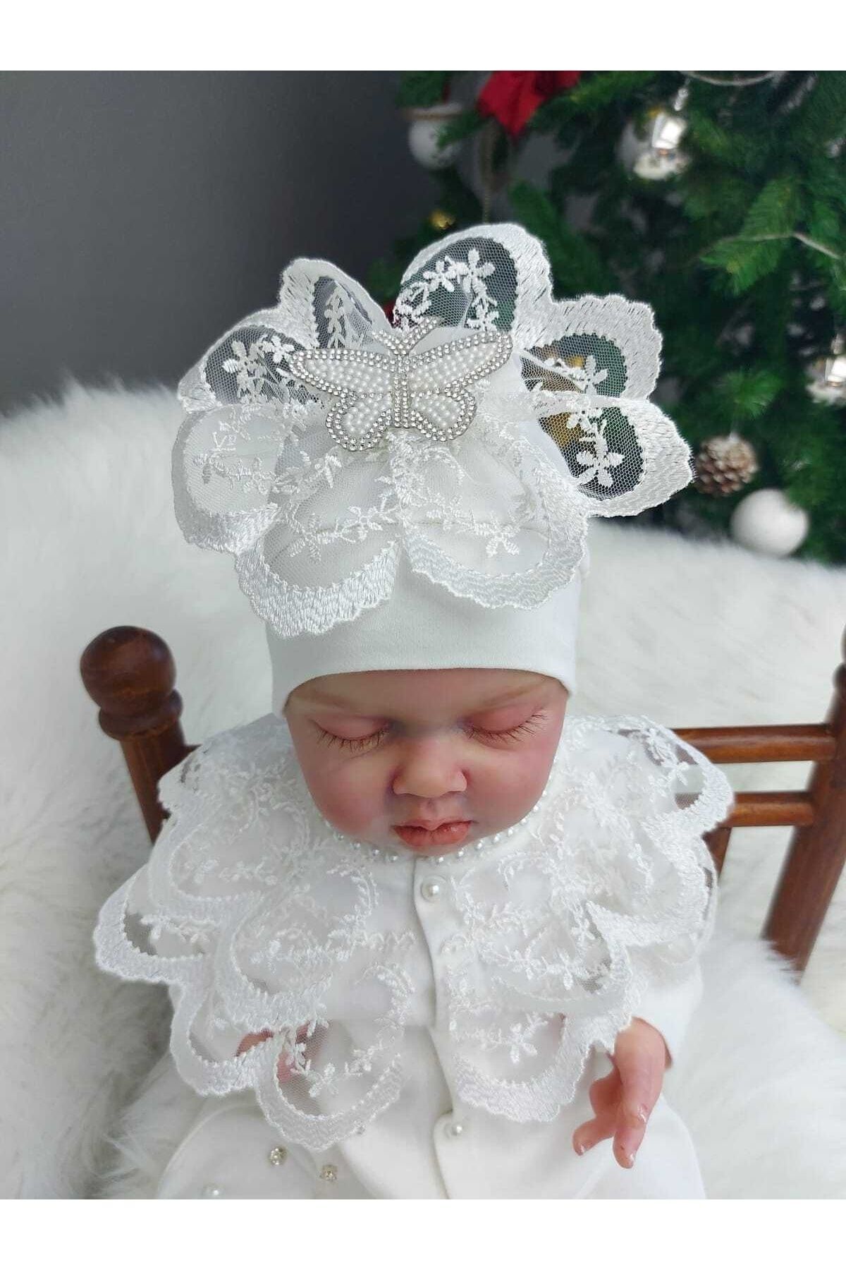 Şeker Tadında Tasarımlar Güpür Ve Inci Detaylı Kız Bebek Tulum Seti,mevlüt Takımı fotoğrafı 4 (önizleme)